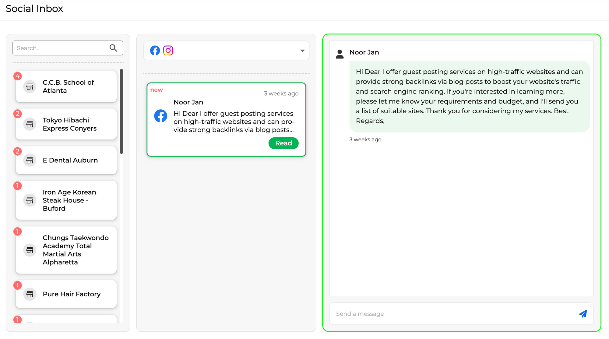 Business Selection Screenshot